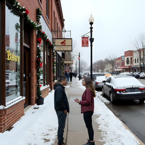 A couple arguing on Main Street, Evermist, TN